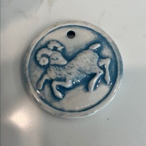 Ceramic Ram Zodiac pendant in Blue and White